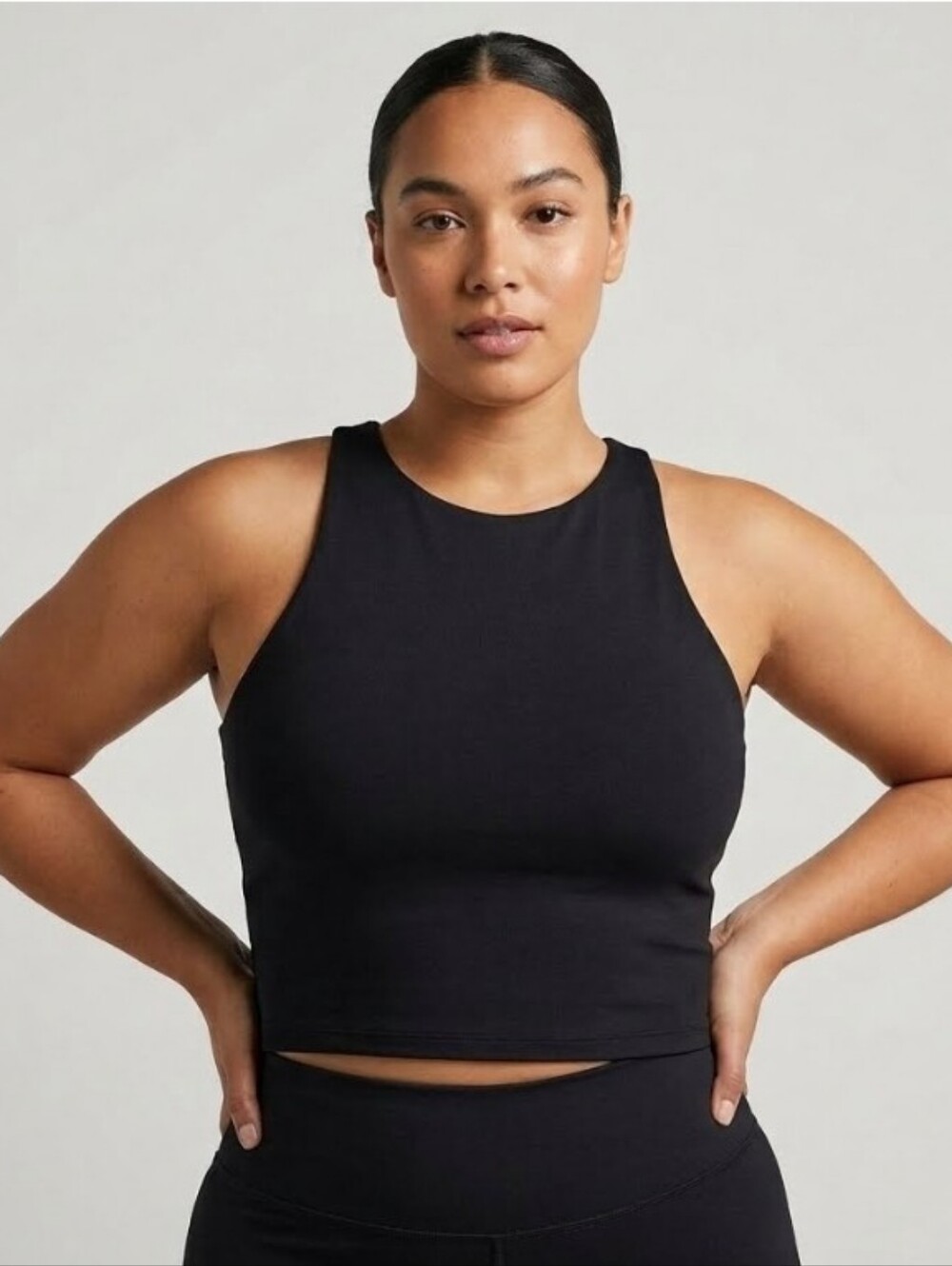 Naked Wardrobe Black High Neck Crop Racerback Tank Top - Size Large